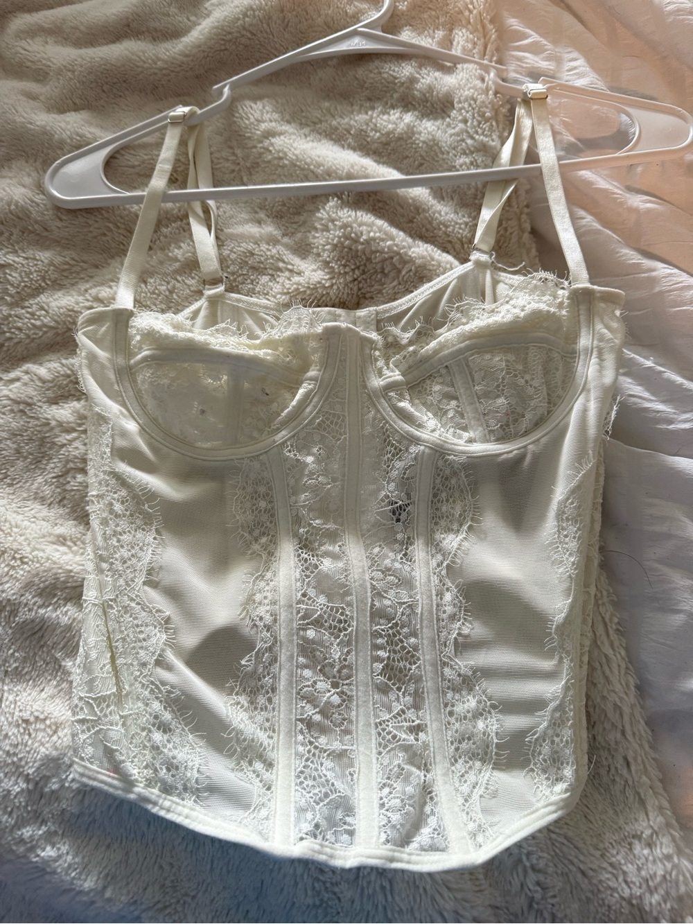 Ivory Lace Boned Bustier Corset Top - Women Intimates